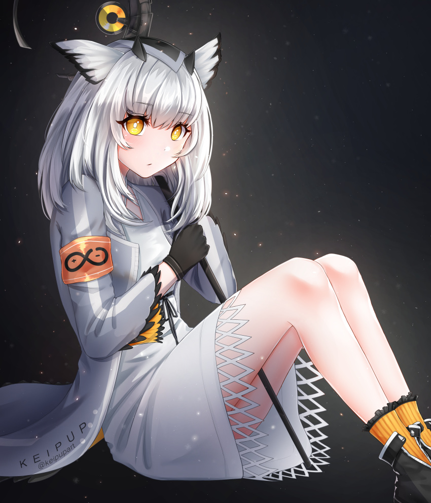 1girl, absurdres, arknights, armband, artist_name, bangs, black_background, black_footwear