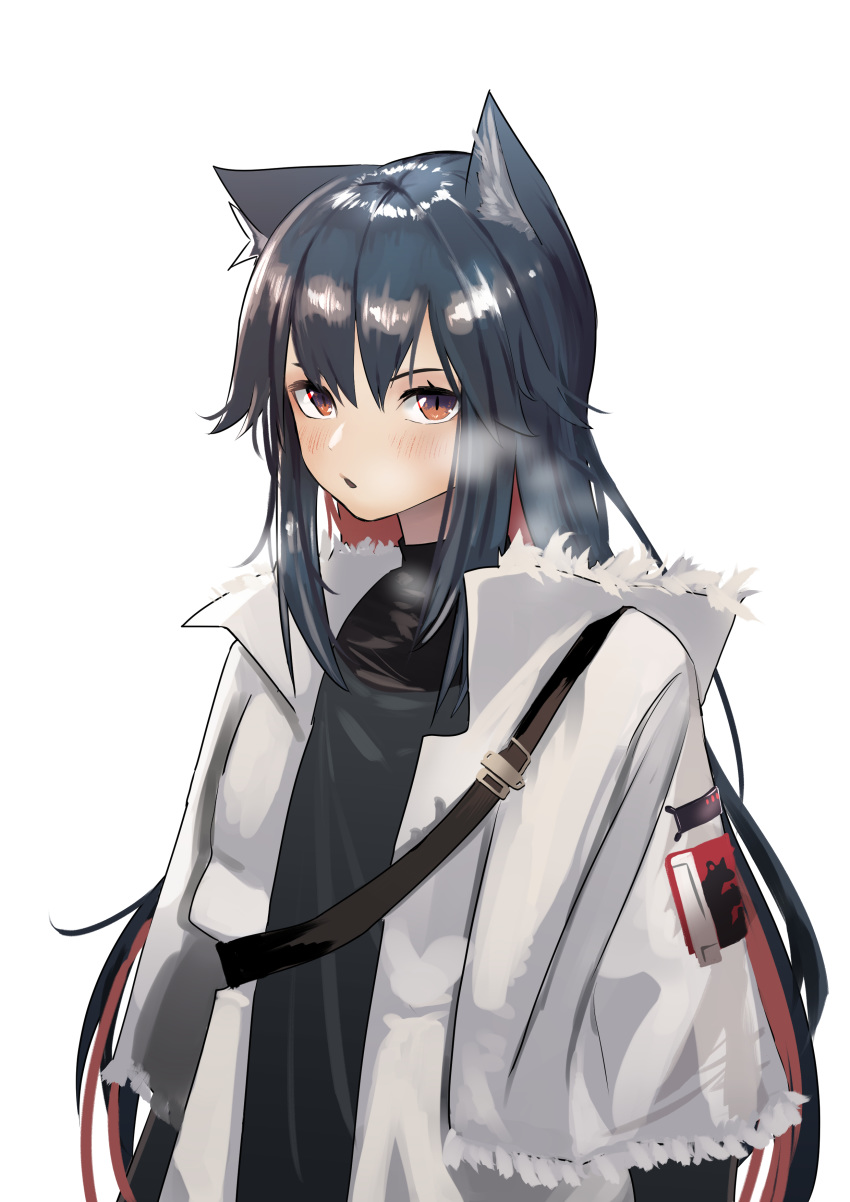 1girl, absurdres, alternate_costume, animal_ears, arknights, bangs, black_hair, black_shirt