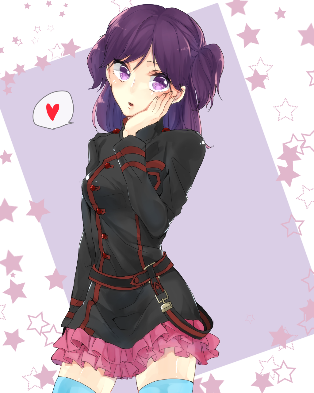 1girl, akatsuki_kouya, bangs, black_jacket, black_order_uniform, blue_legwear, cowboy_shot, d.gray-man