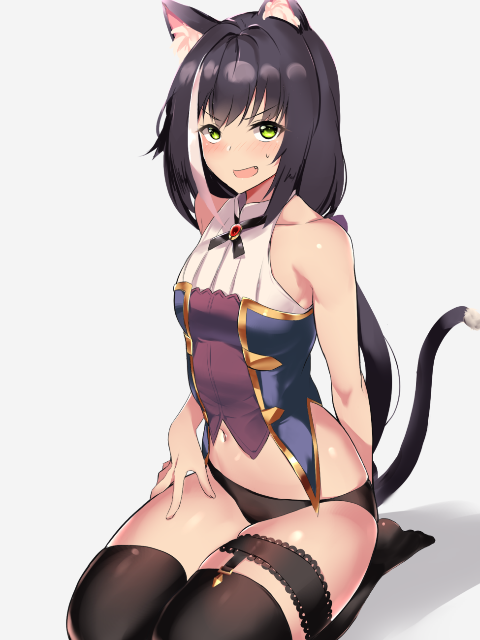 1girl, akire_zz, animal_ear_fluff, animal_ears, bangs, bare_shoulders, black_hair, blush