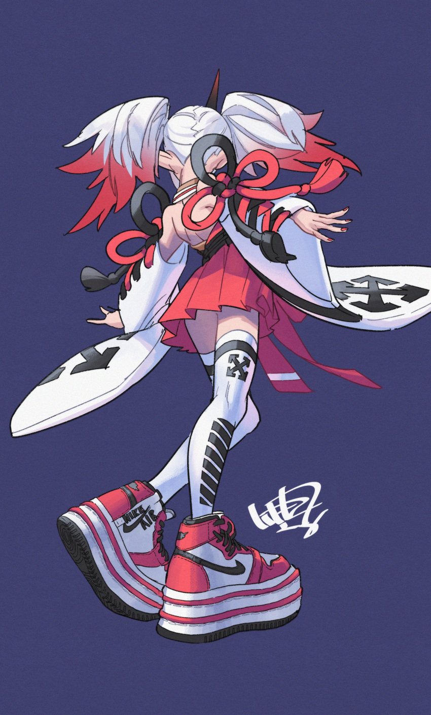 1girl, absurdres, air_jordan, air_jordan_1, back, detached_sleeves, from_behind, gekitetsu