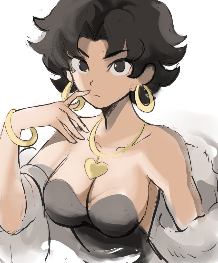 1girl, betty_boop, betty_boop_(character), black_dress, black_eyes, black_hair, breasts, dress