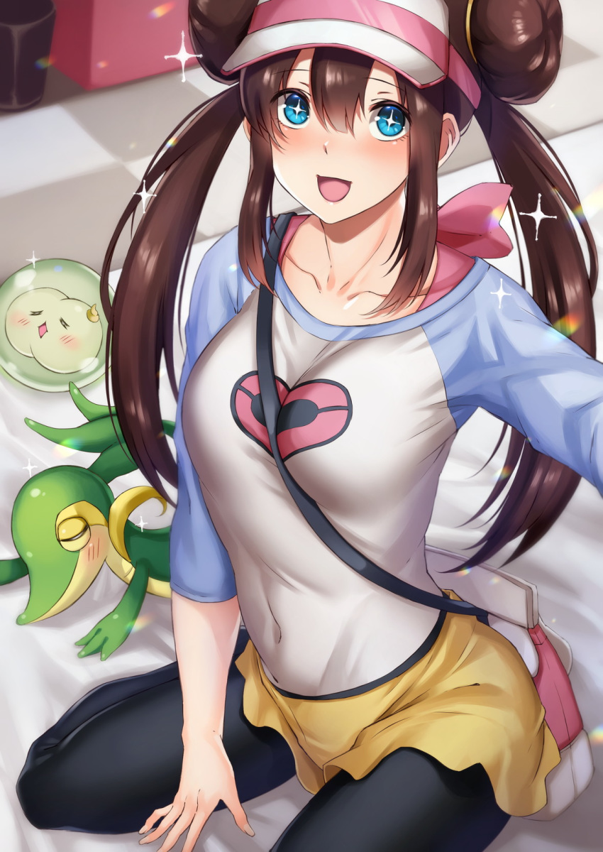 +_+, 1girl, :d, =_=, bag, bangs, between_breasts, between_legs