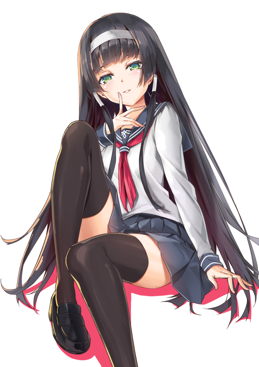 1girl, bangs, bishoujo_mangekyou, bitterpain, black_footwear, black_hair, black_legwear, blue_sailor_collar