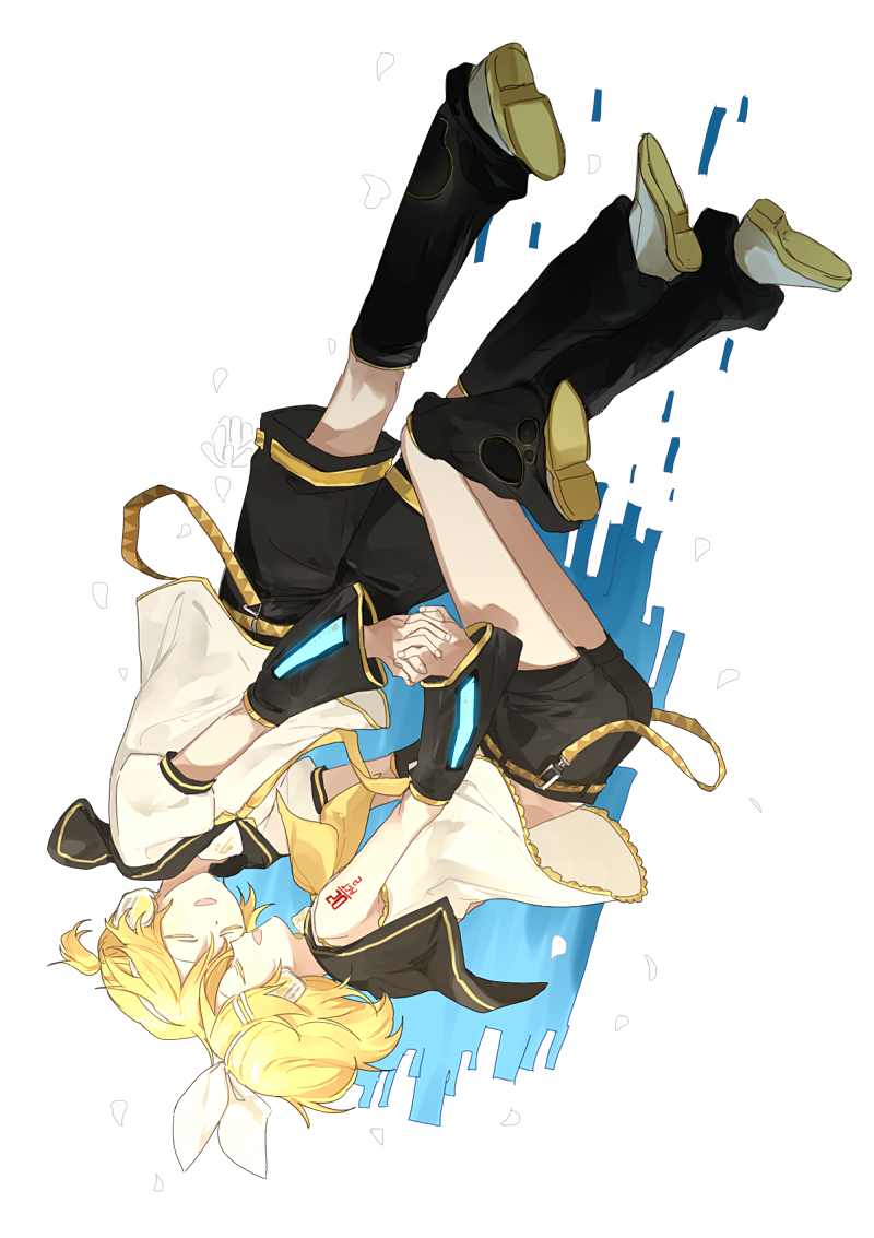 1boy, 1girl, arm_warmers, bangs, bare_shoulders, bass_clef, belt, black_collar