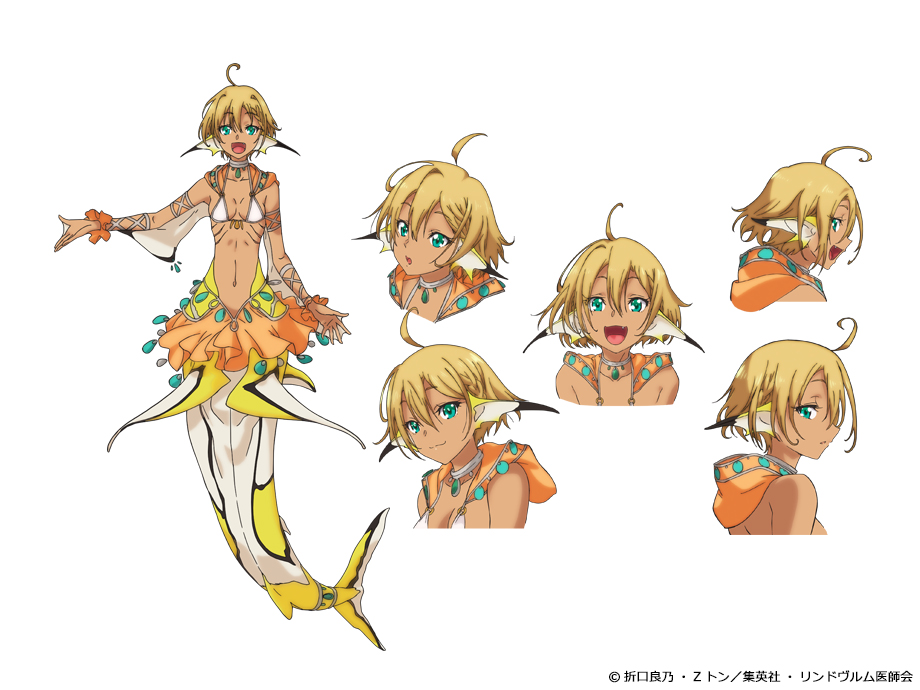 1girl, :d, ahoge, aqua_eyes, blonde_hair, breasts, closed_mouth, dark_skin