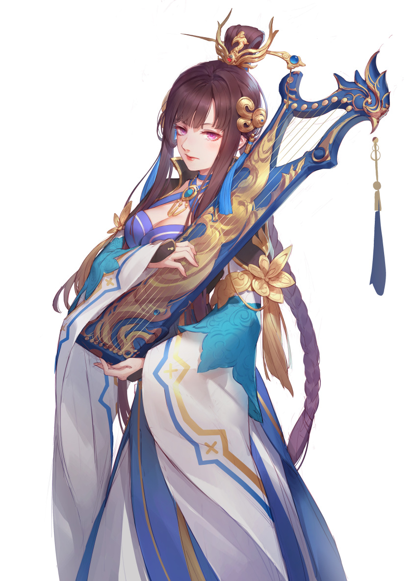 1girl, absurdres, black_hair, blue_dress, braid, chinese_clothes, dress, highres