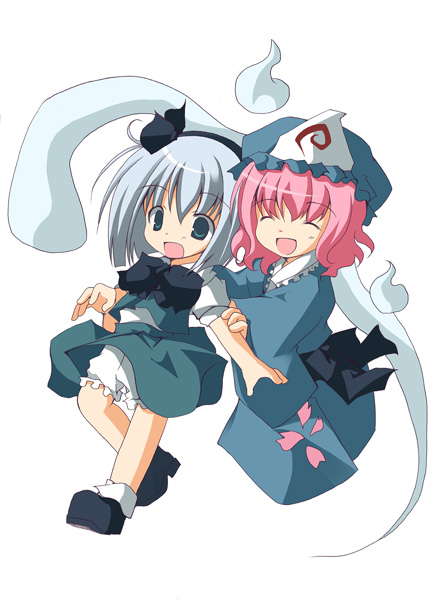 bad_id, chibi, closed_eyes, ghost, hairband, hat, hitodama, japanese_clothes