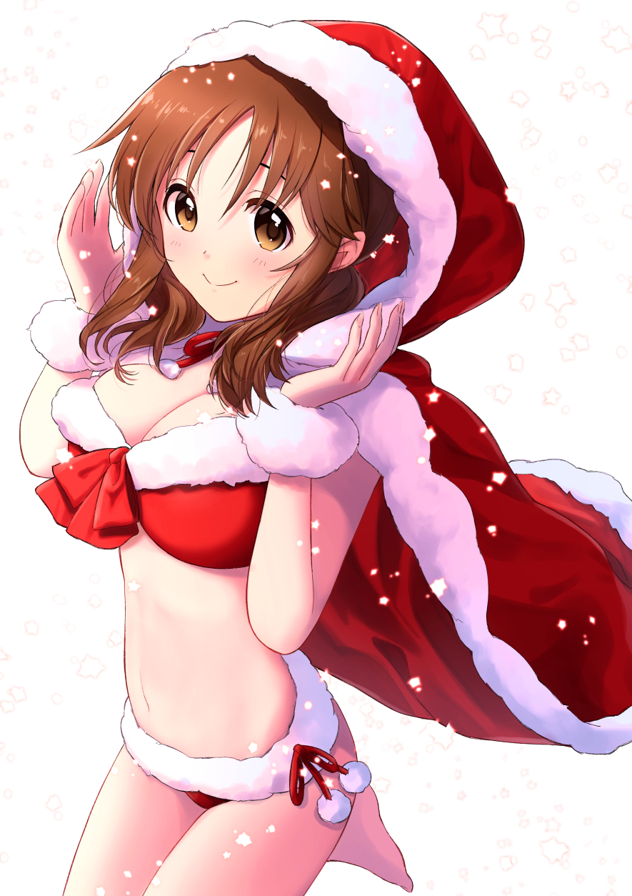 1girl, bare_legs, bikini, blush, bow, breasts, brown_eyes, brown_hair