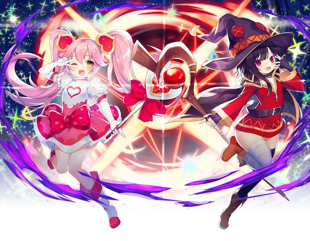#compass, 2girls, :d, ;d, arm_up, bandaged_leg, bandages, bangs