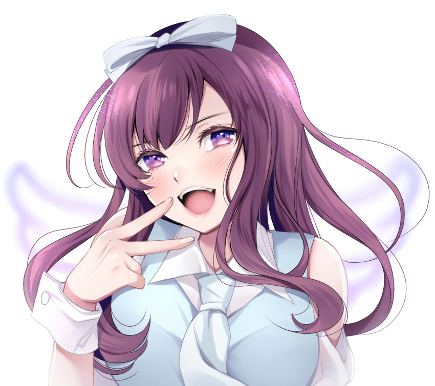 1girl, blue_bow, blue_neckwear, blue_shirt, bow, commentary_request, dopikasu-chan, eyebrows_visible_through_hair
