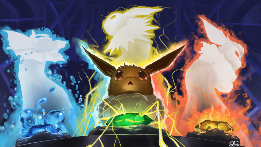 brown_eyes, commentary_request, eevee, electricity, fire, fire_stone, flareon, gen_1_pokemon