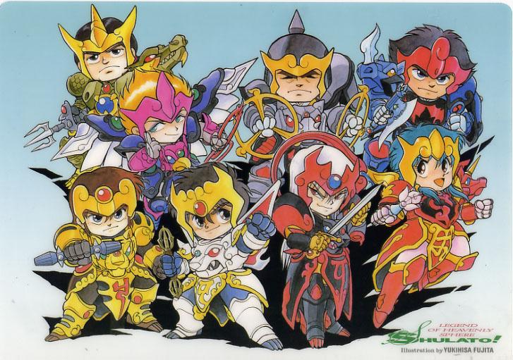 armor, black_armor, blue_armor, dan(shurato), dappa-oh_kuuya, gai(shurato), gray_armor, green_armor