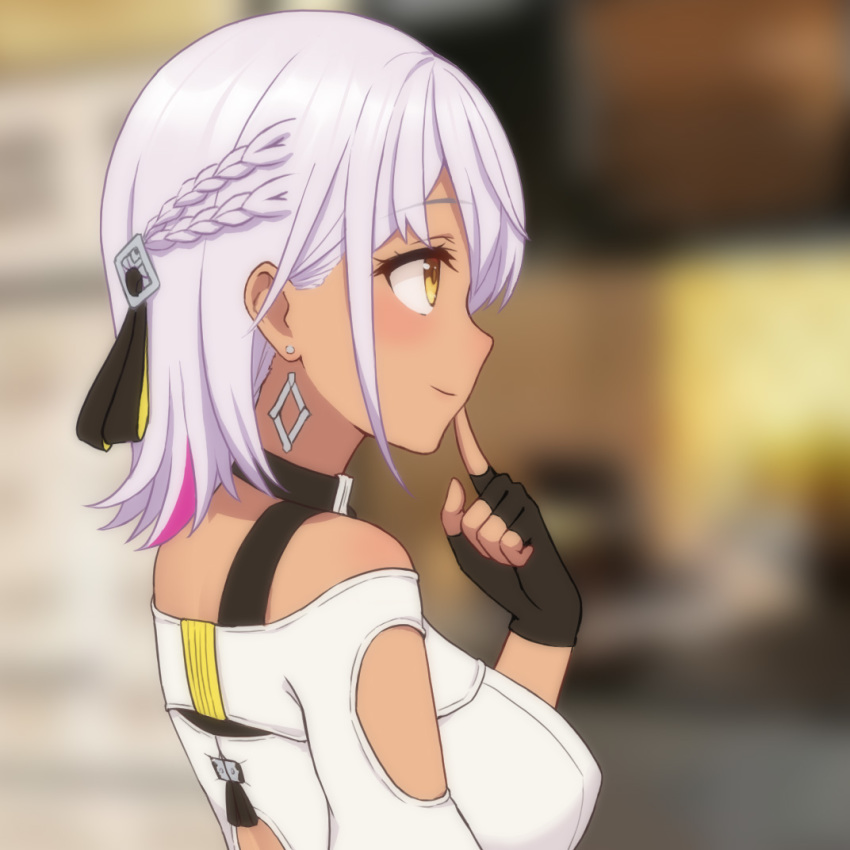 1girl, arm_cutout, back_cutout, blush, braid, breasts, carole_peppers, closed_mouth