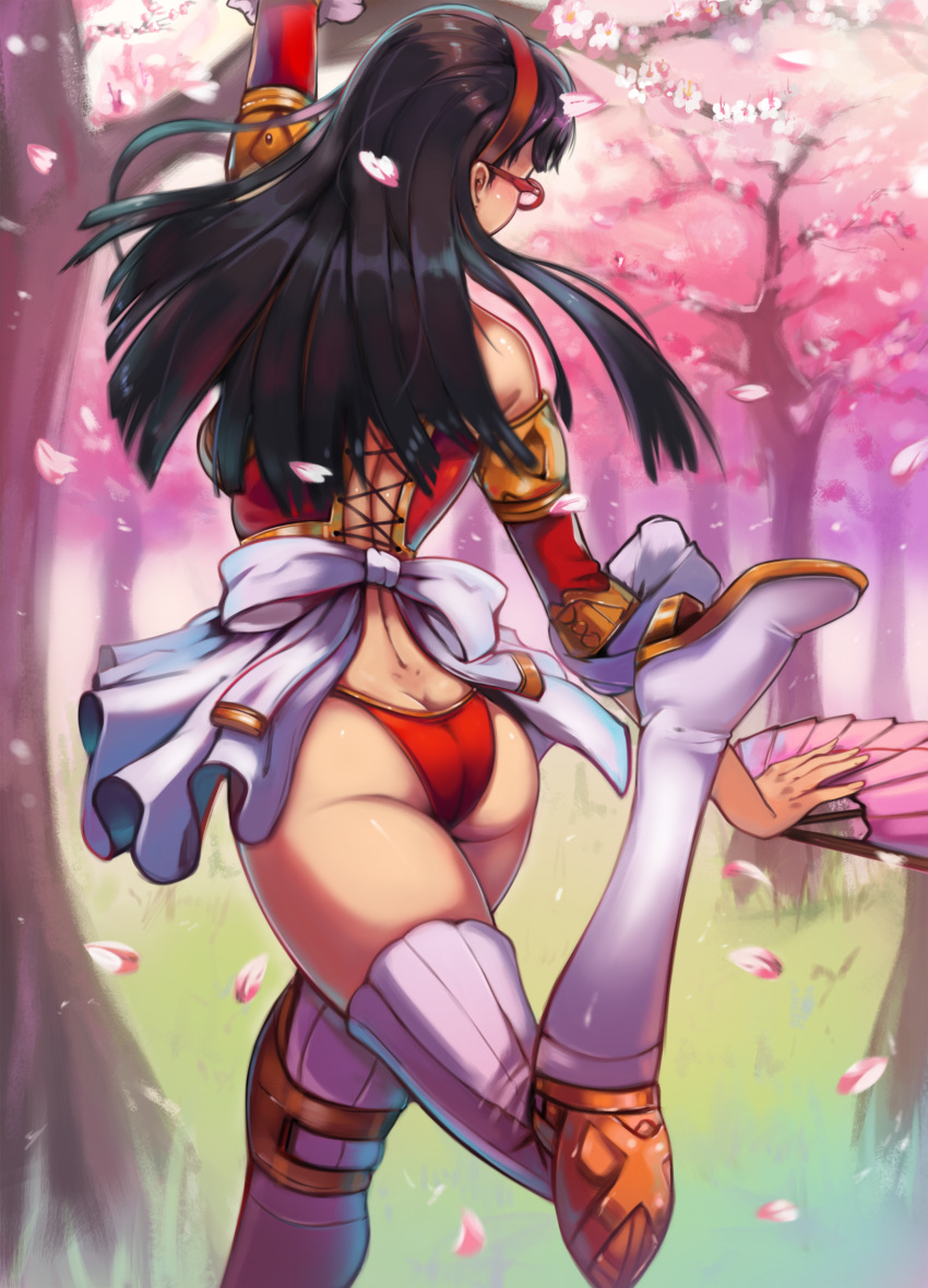 1girl, absurdres, alternate_costume, amagi_yukiko, arm_up, ass, back, black_hair