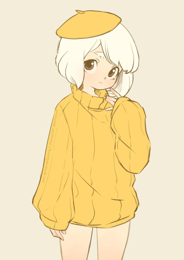 1girl, bangs, beret, borrowed_character, brown_eyes, cowboy_shot, egg_(lemyawn), hat