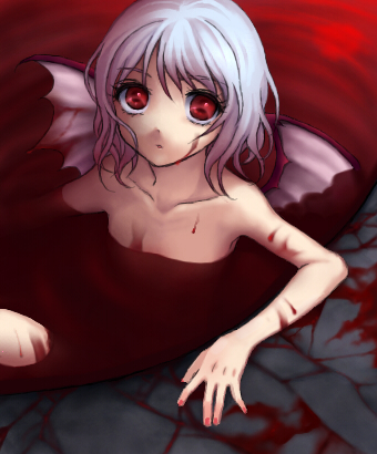 bath_of_blood, blood, blue_hair, lowres, nude, red_eyes, remilia_scarlet, solo, touhou, wings, yu_(lovepayon)