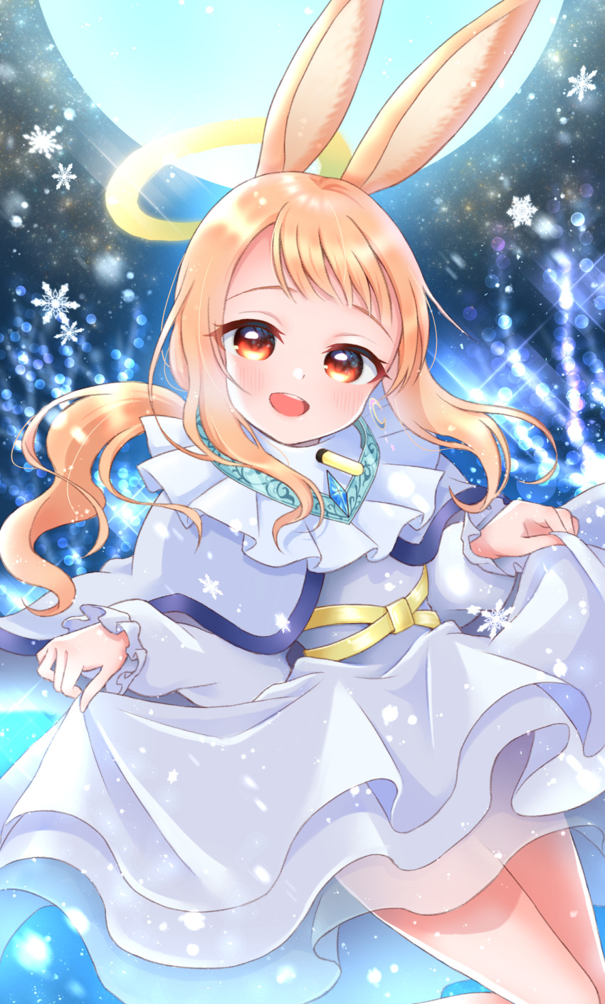 1girl, :d, angel, angel_wings, animal_ears, blonde_hair, character_request, copyright_request