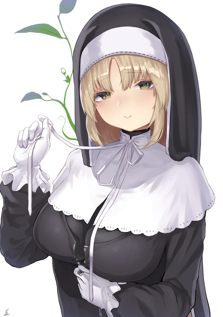 1girl, bangs, black_dress, blush, breasts, brown_eyes, closed_mouth, dress