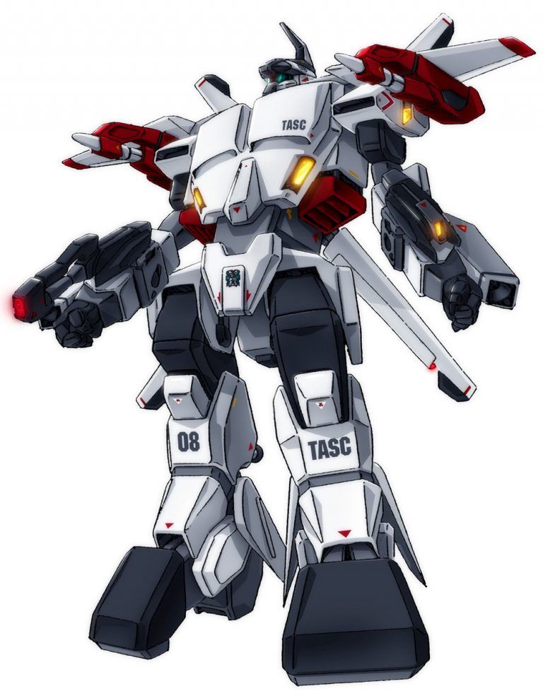 1980s_(style), antennae, arm_cannon, artist_request, auroran, choujikuu_kidan_southern_cross, emblem, energy_gun