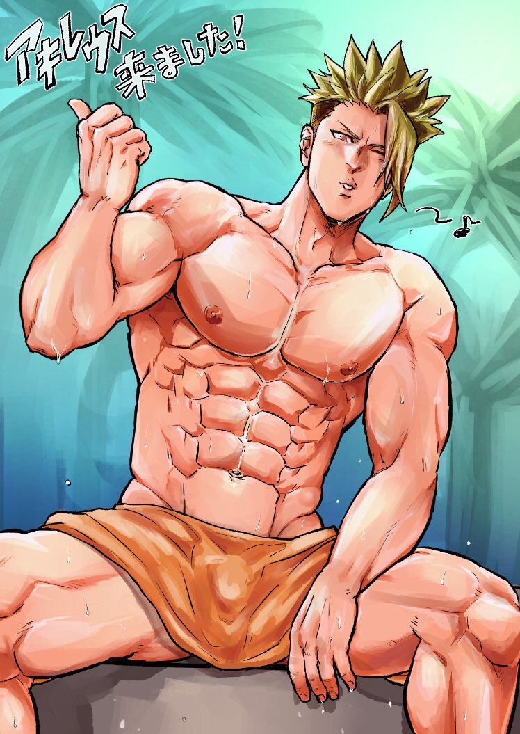 1boy, abs, achilles_(fate), bara, bulge, chest, chun_(luxtan), fate/apocrypha