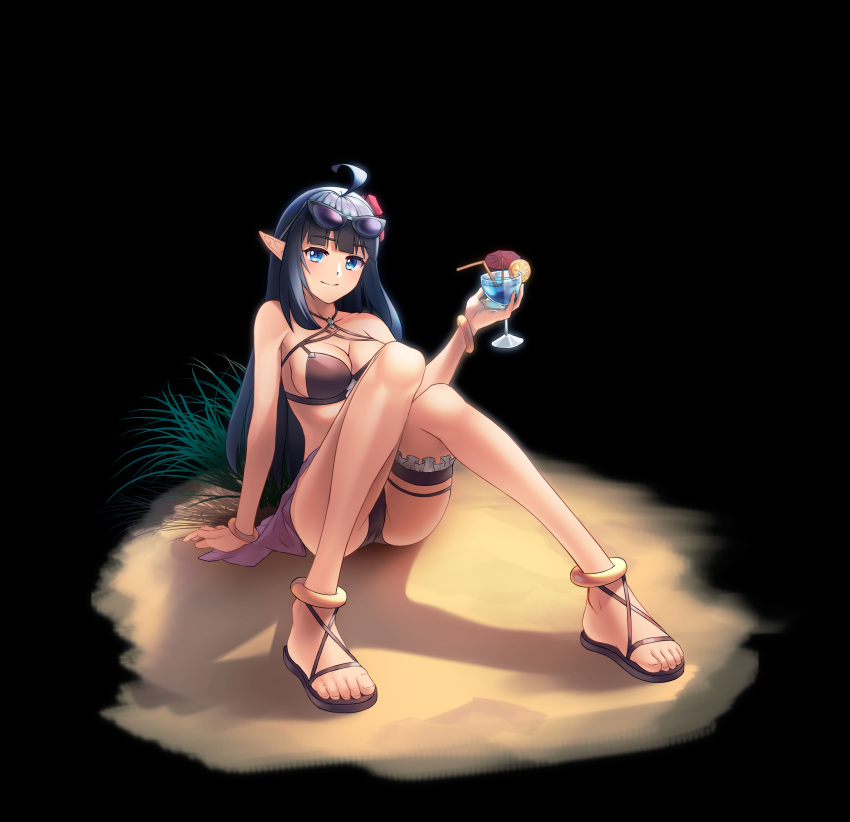1girl, absurdres, ahoge, arm_support, ass, bangle, bare_arms, bare_shoulders