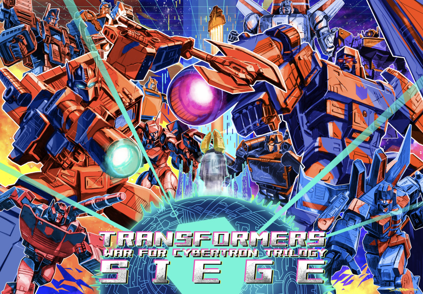 1girl, 6+boys, absurdres, autobot, blue_eyes, bumblebee, copyright_name, decepticon