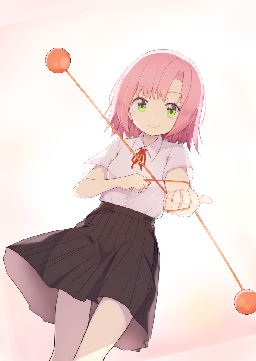 1girl, absurdres, black_skirt, chintara10, closed_mouth, collared_shirt, feet_out_of_frame, green_eyes