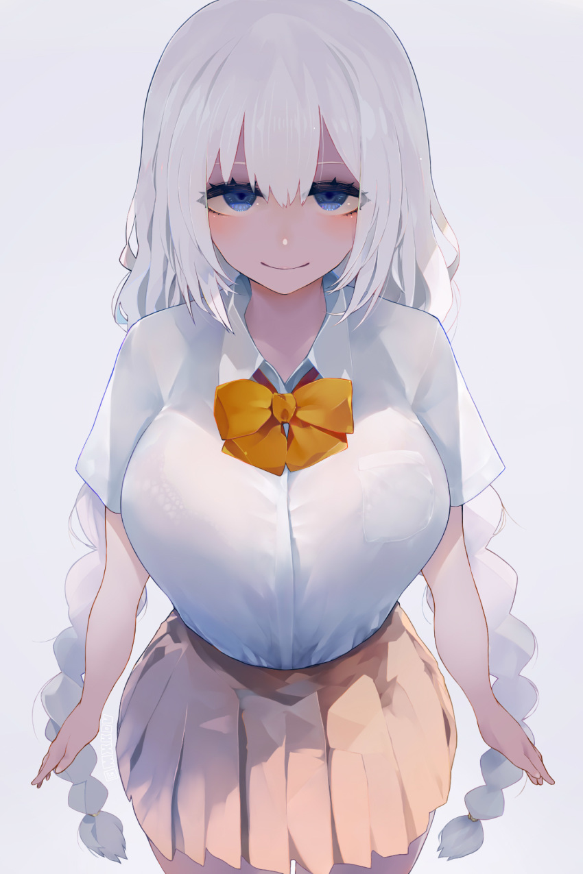 1girl, alternate_costume, bangs, blue_eyes, blush, bow, bowtie, bra_through_clothes