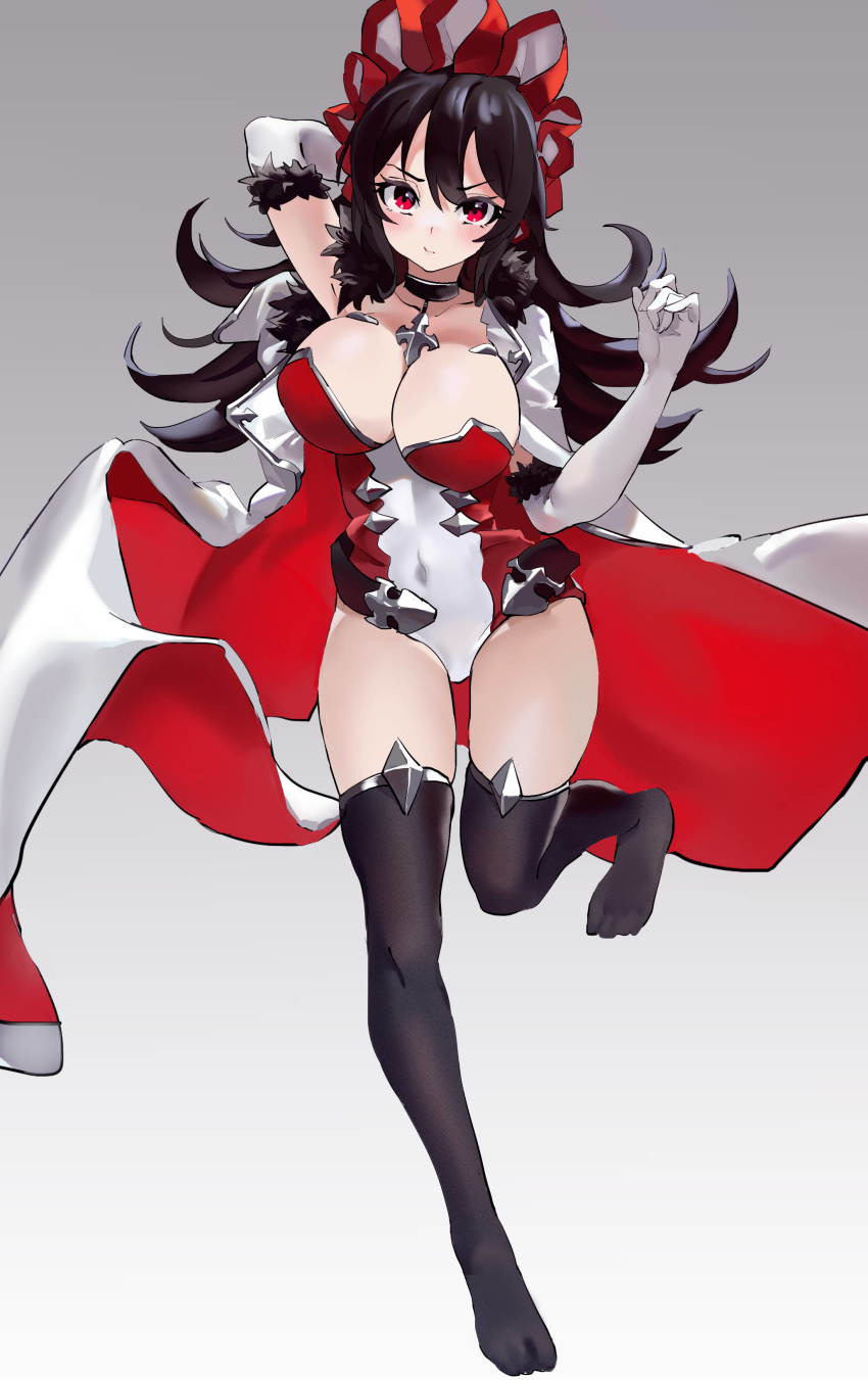 1girl, absurdres, bangs, black_hair, black_legwear, blush, breasts, capelet