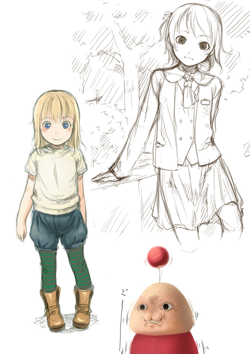 opoona, original, pantyhose, school_uniform, sketch, sody, striped, striped_legwear