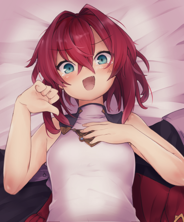 1girl, ange_katrina, anger_vein, angry, bangs, bare_shoulders, blue_eyes, blush