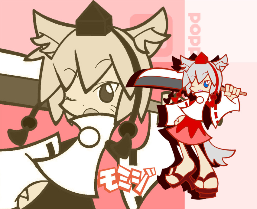 blue_eyes, character_name, chibi, dokuro_(pixiv), inubashiri_momiji, parody, puyopuyo, puyopuyo_artstyle