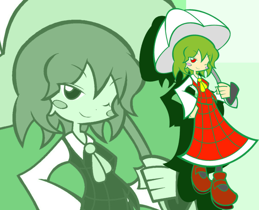 chibi, dokuro_(pixiv), green_hair, kazami_yuuka, mary_janes, parody, plaid, plaid_skirt