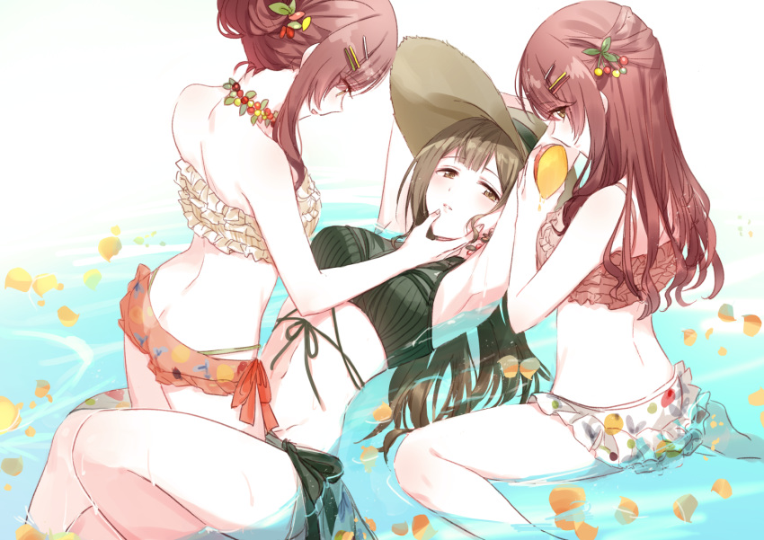 3girls, alstroemeria_(idolmaster), alternate_hairstyle, armpits, arms_up, ass, back, bangs