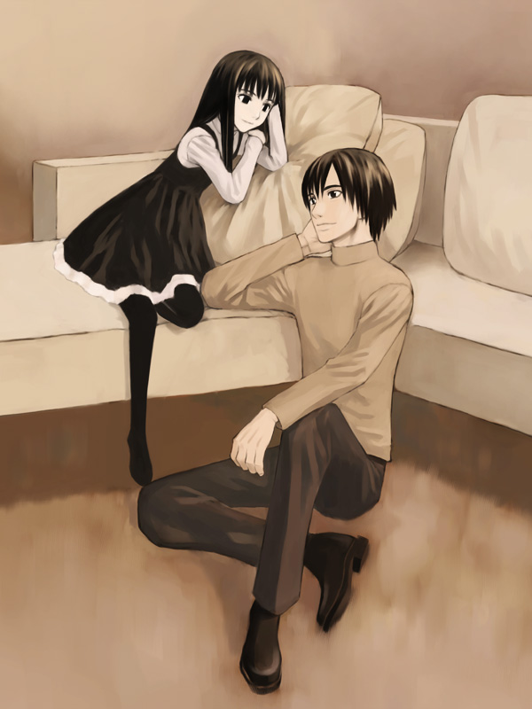couch, kuroe_kurose, misaki_minato, misato_minato, pantyhose, vampire