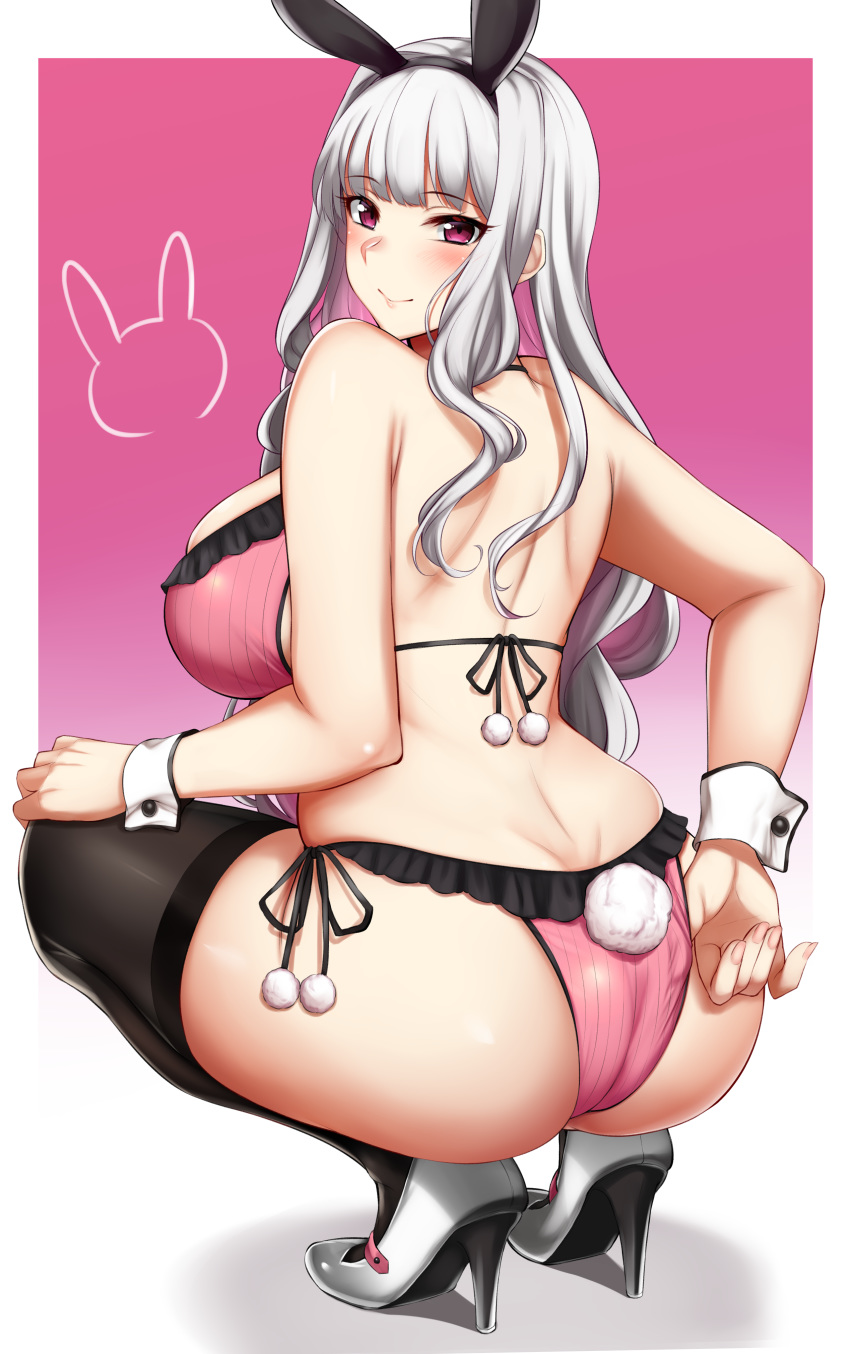 1girl, absurdres, adjusting_clothes, animal_ears, ass, back, bangs, bare_shoulders