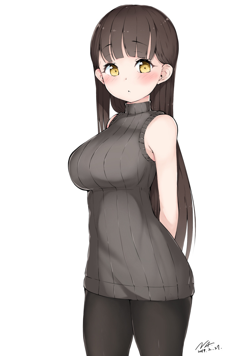 1girl, :o, absurdres, arms_behind_back, bangs, bare_shoulders, black_hair, black_legwear