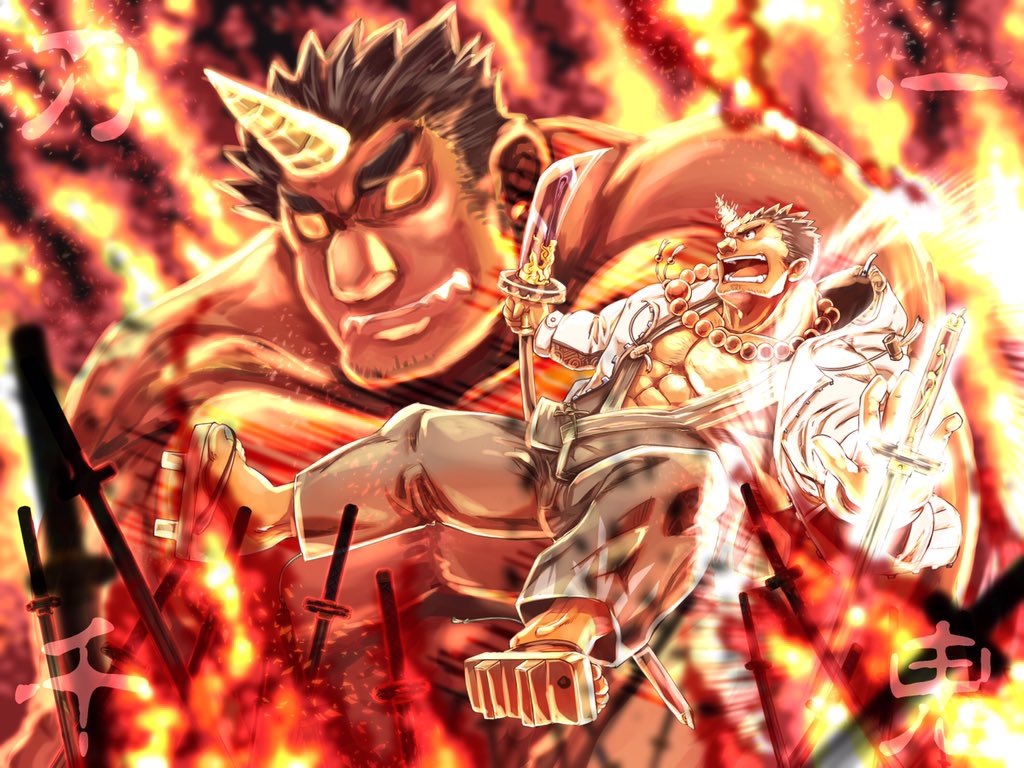 2boys, bara, beard, black_hair, body_hair, bunta_ru, chest, chest_hair