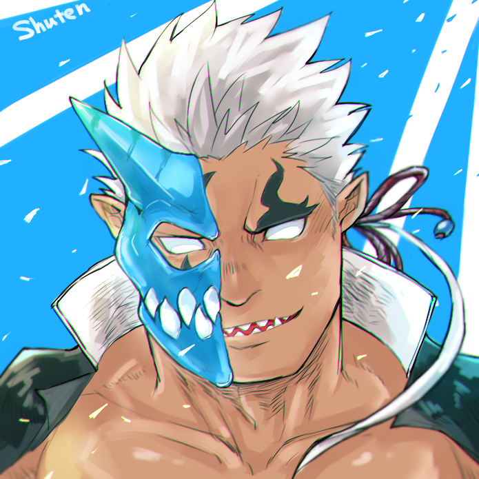 1boy, chest, close-up, dark_skin, dark_skinned_male, face, gakuran, half_mask