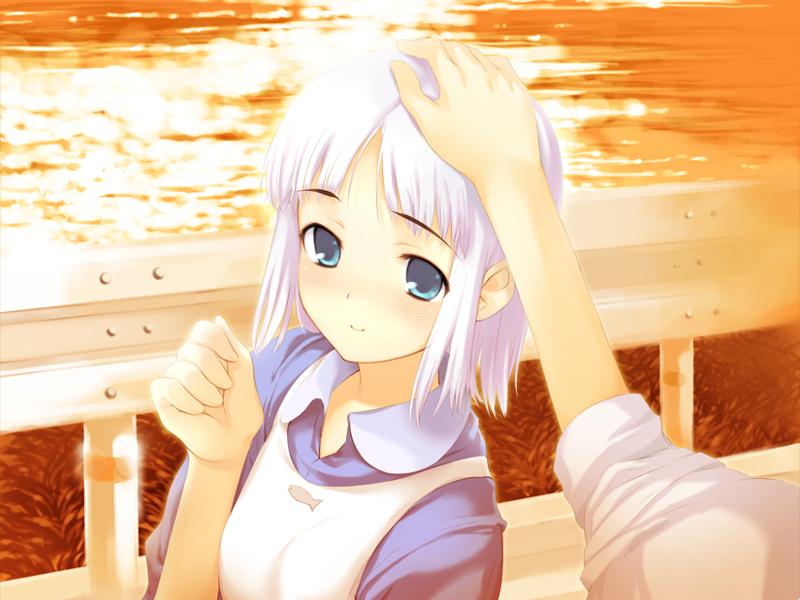 game_cg, good_end, haimura_kiyotaka, happy, pet, petting, shiraki_aeka, sunset