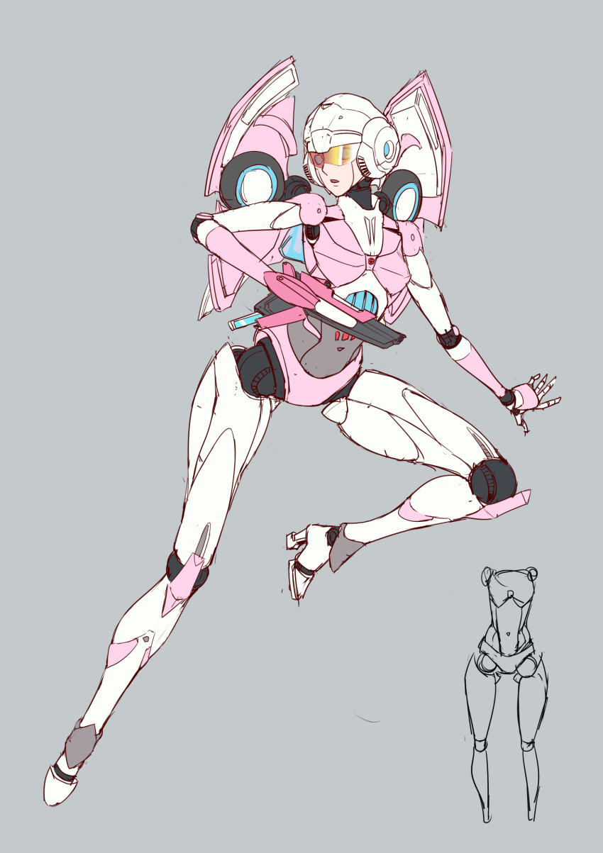 1girl, arcee, arm_cannon, autobot, blue_eyes, chinese_commentary, highres, huai_diao_de_zongzi