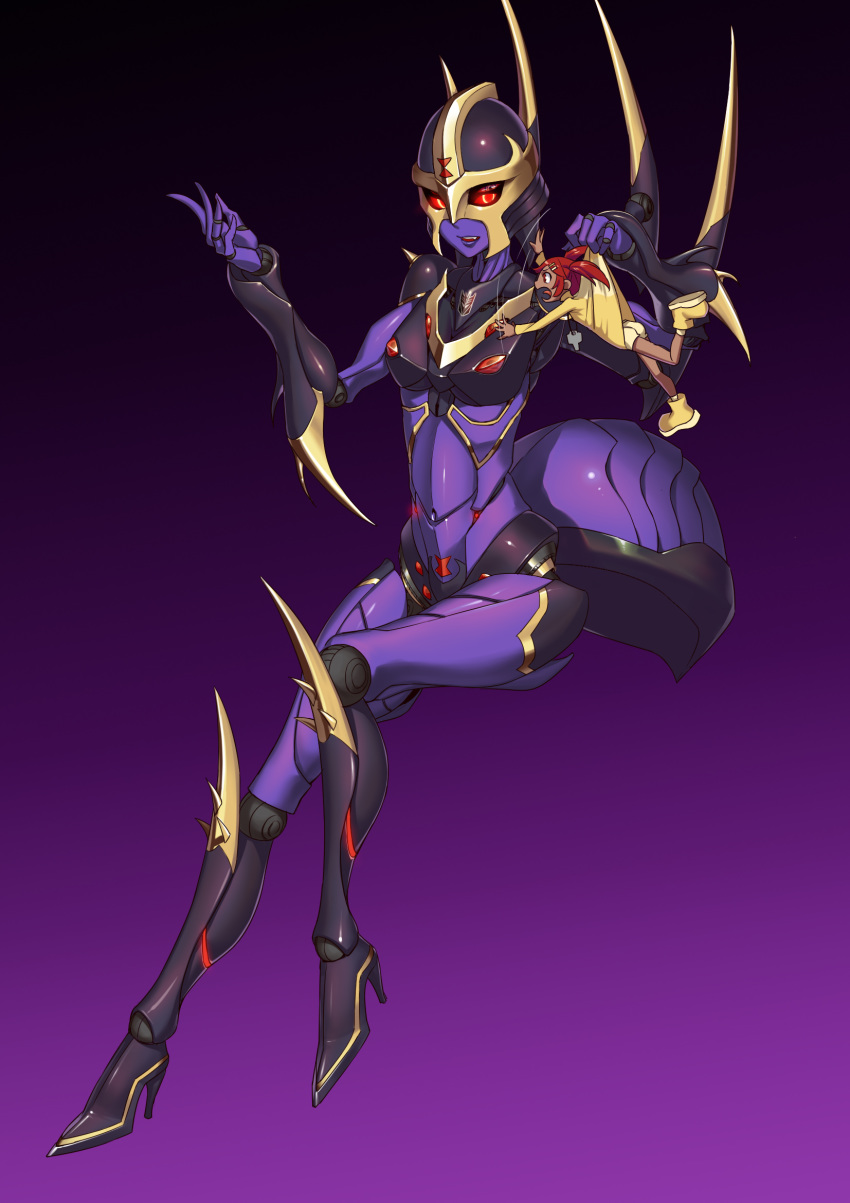2girls, blackarachnia, chinese_commentary, decepticon, extra_eyes, fang, hair_ornament, hairclip