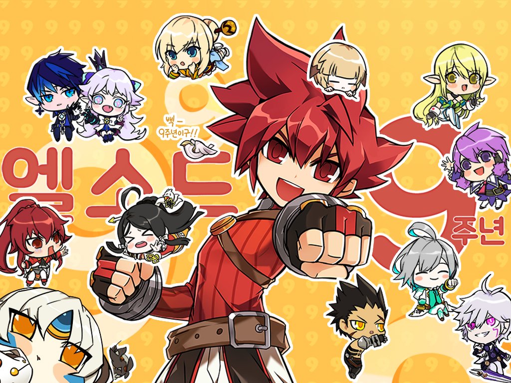add_(elsword), ainchase_ishmael, aisha_landar, anniversary, ara_haan, chibi, chung_seiker, ciel_(elsword)