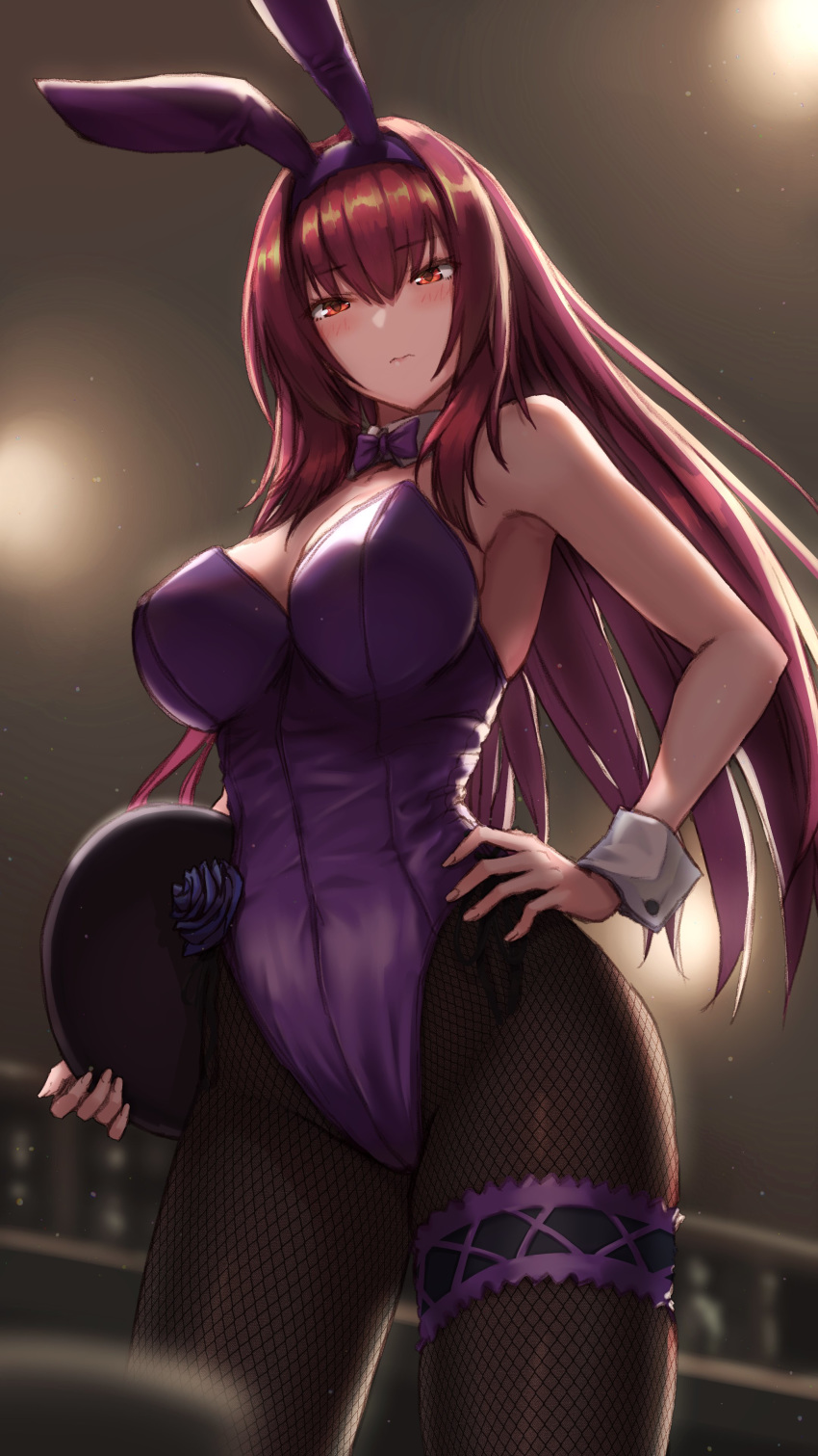 1girl, absurdres, animal_ears, bangs, black_legwear, blurry, blurry_background, blurry_foreground