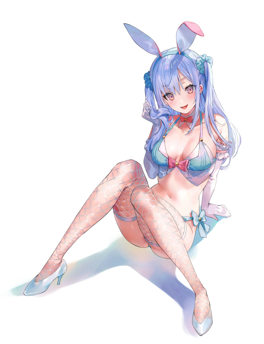 1girl, :d, absurdres, animal_ears, arm_support, ass, bare_shoulders, bikini
