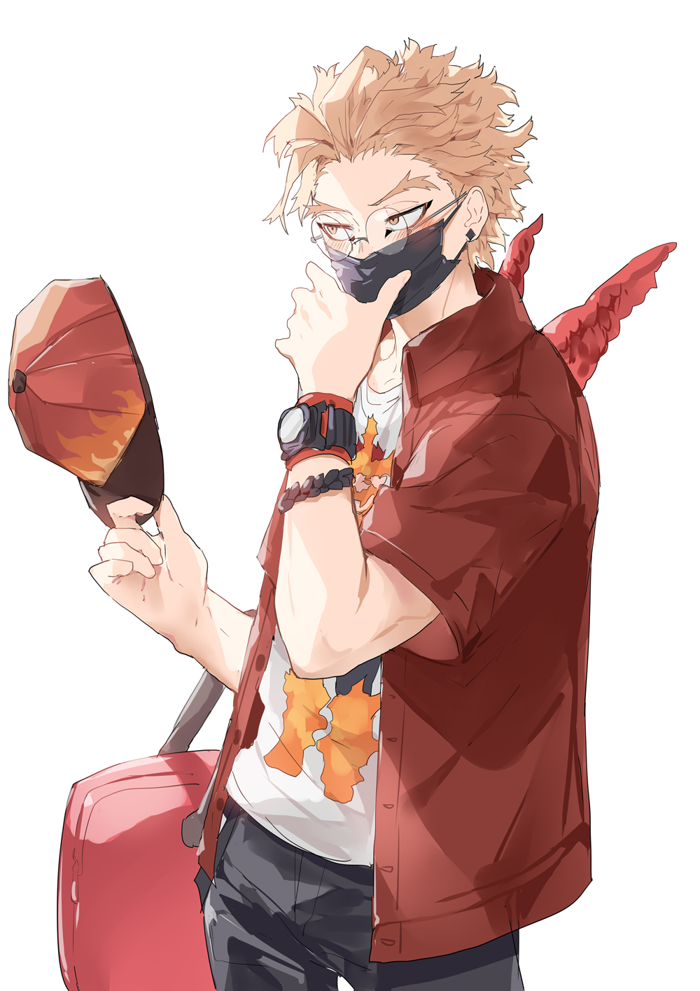 1boy, alternate_costume, beard, blonde_hair, blurry, blurry_background, blush, boku_no_hero_academia
