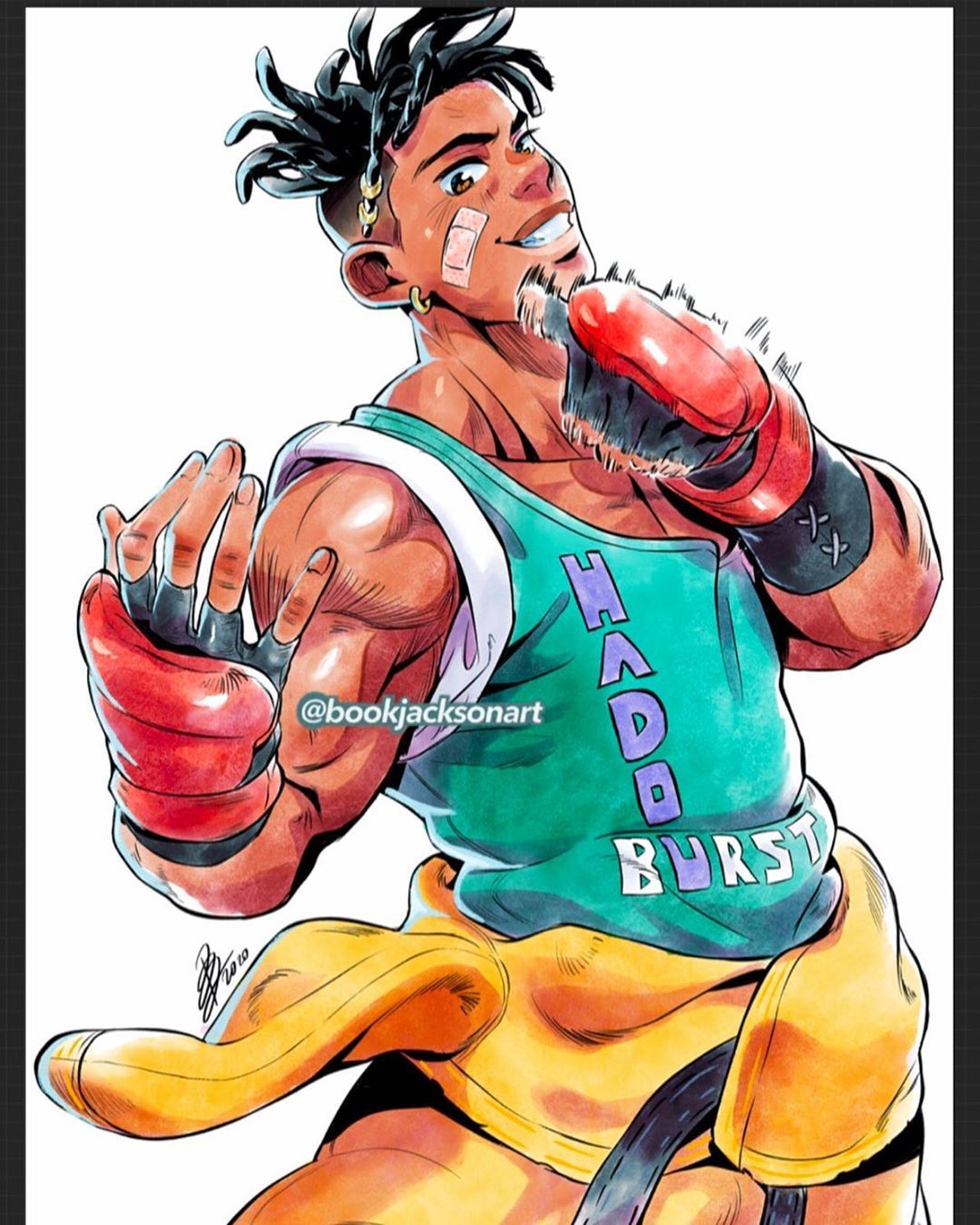 1boy, bandaid, bandaid_on_knee, beckoning, belt, black_belt, black_hair, book_jackson
