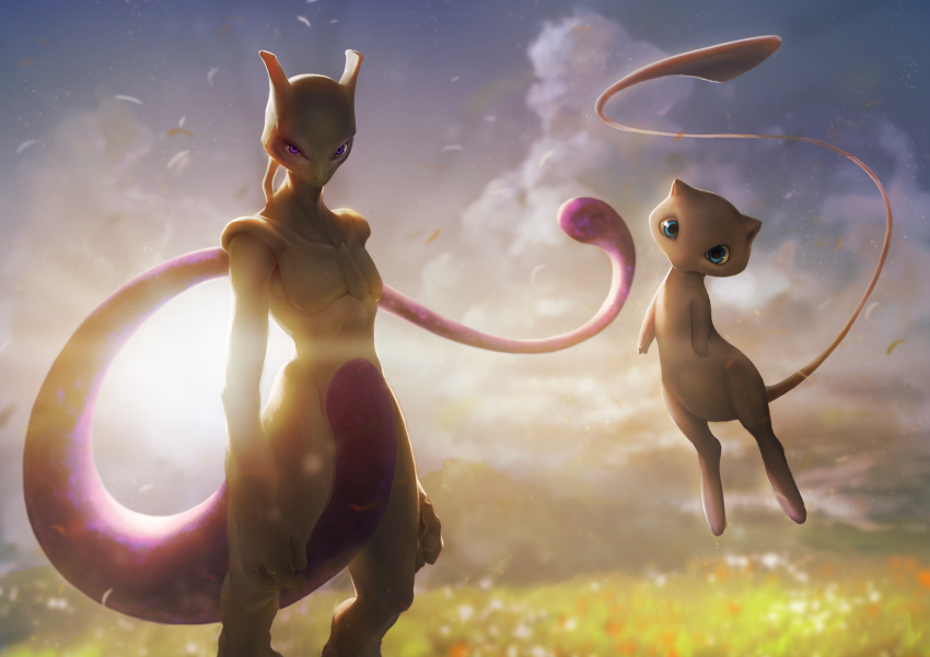 2others, absurdres, blue_eyes, blurry, blurry_background, clouds, commentary_request, creatures_(company)