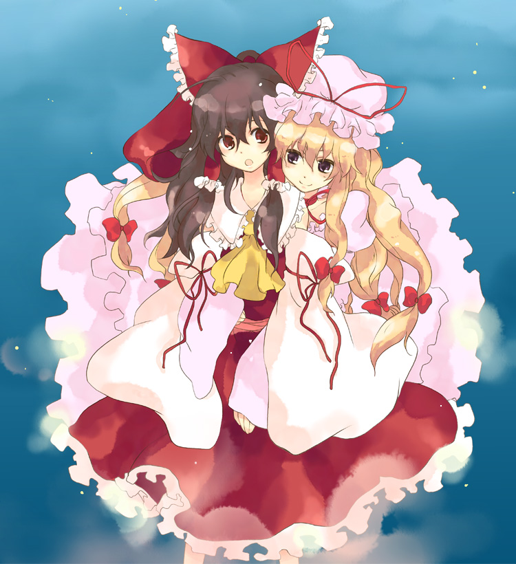 akarino, akarino_(yucco), blonde_hair, hakurei_reimu, hat, japanese_clothes, long_hair, miko